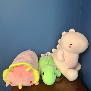 Adorable Plush Dinosaur Toy Set - Pink Jumbo Dino & Green Backpack & Triceratops
